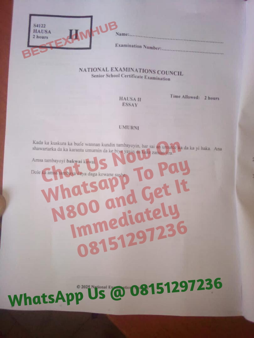NECO Hausa 2025 Questions And Answers 