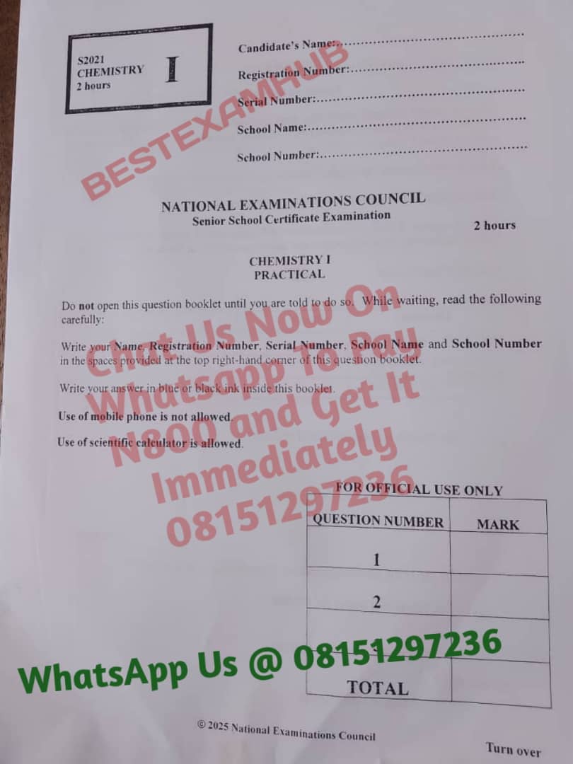 NECO Chemistry 2025 Questions And Answers 