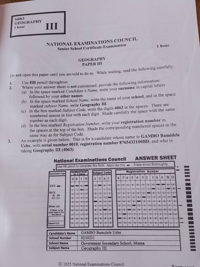 NECO Geography Essay 2025 questions And Answers 