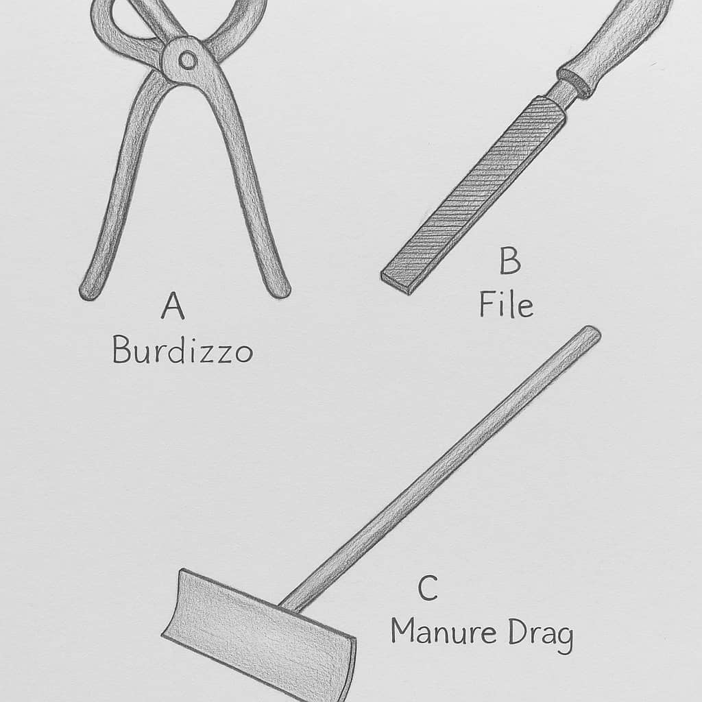 Physical Features of Burdizzo, File And Manure Drag